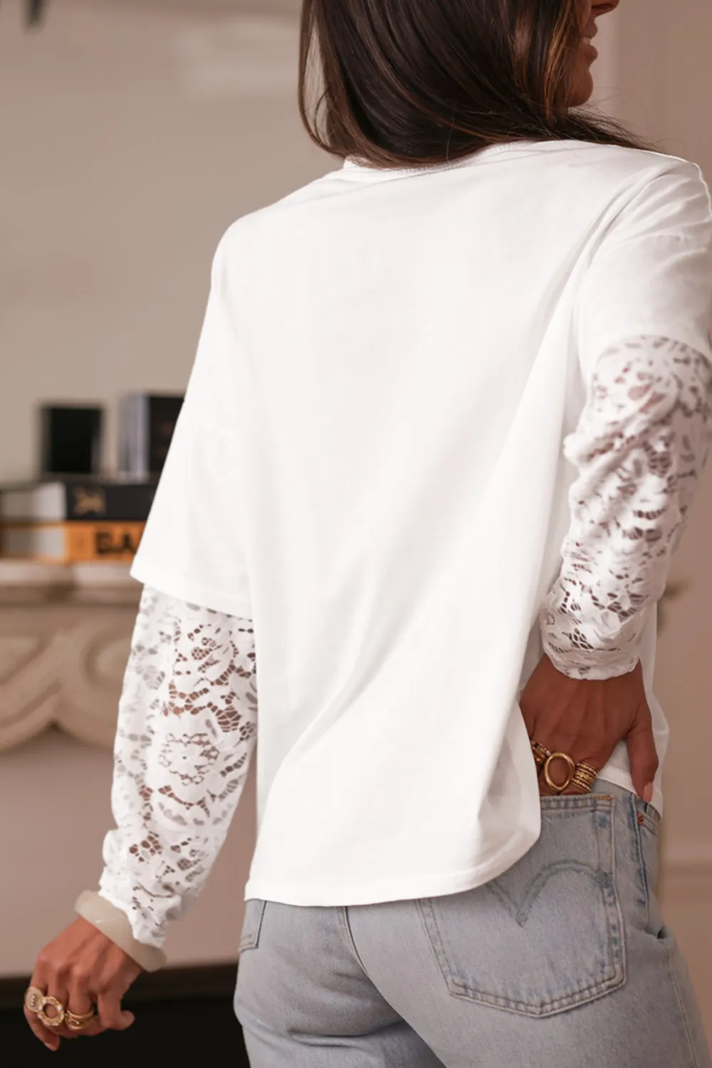 White Lace Long Sleeve Insert Tee