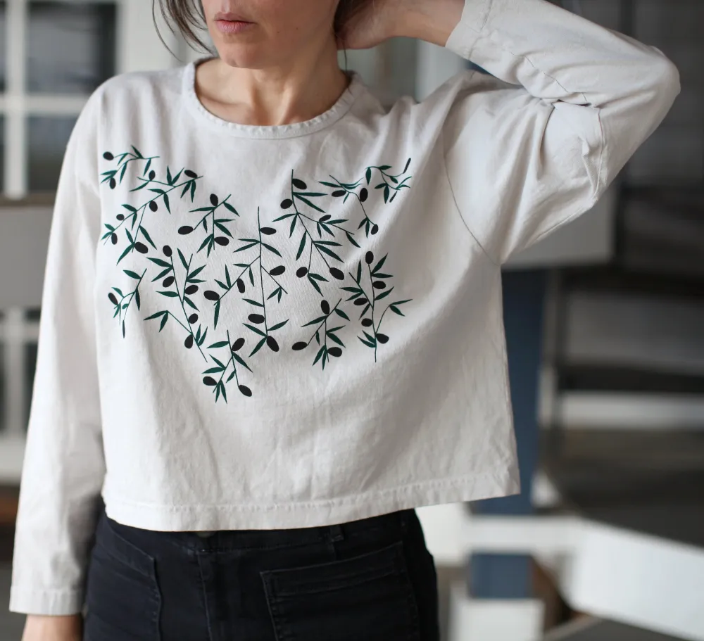 Botanical Branch Long Sleeve Crop Top