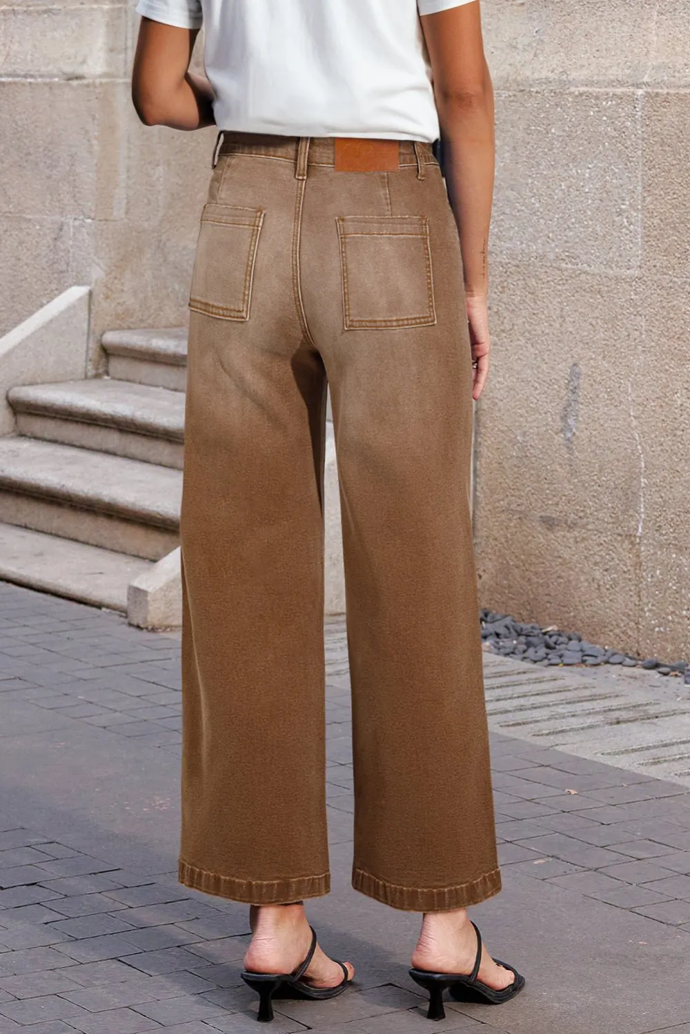 High Waist Patch Pocket Casual Jeans