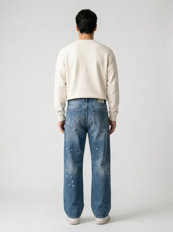 Men's Streetwear Paint Splatter Printed Wide Leg Jeans