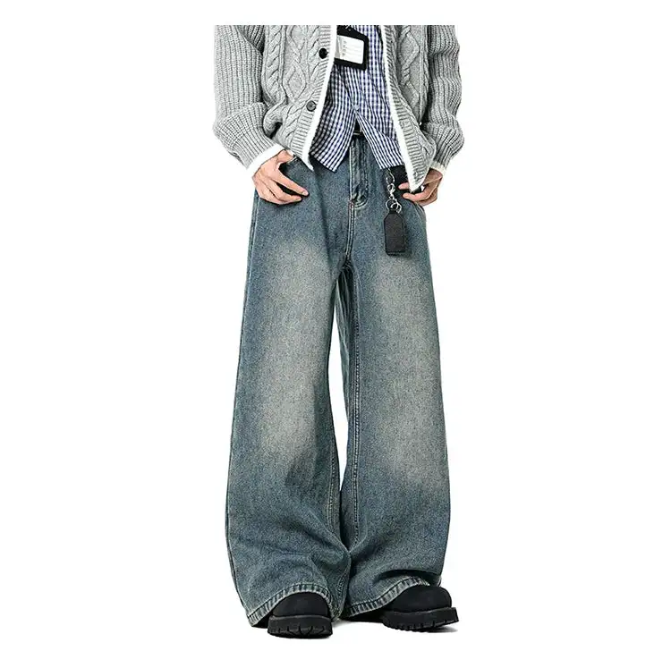Barrel-Leg Faded Washed Jeans
