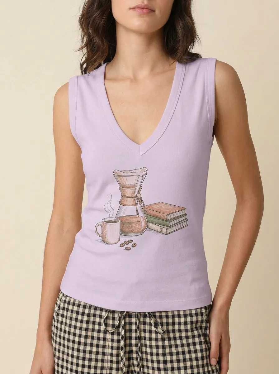 Women's Coffee Book Chemex Books Graphic V-neck Tank Top