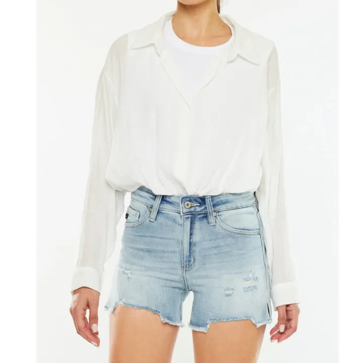 High Rise Side Slit Denim Shorts
