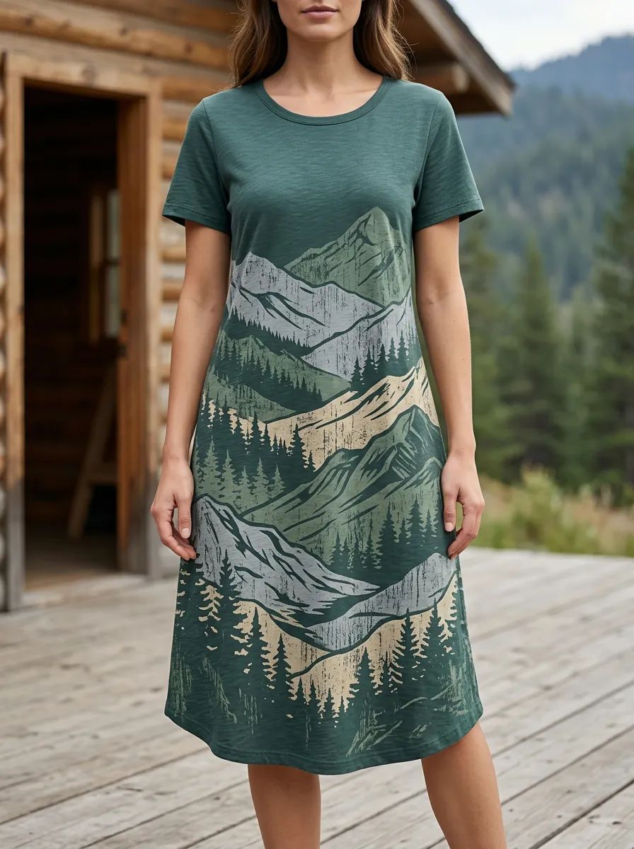 Women's Relaxed Mountain Graphic T-Shirt Dress