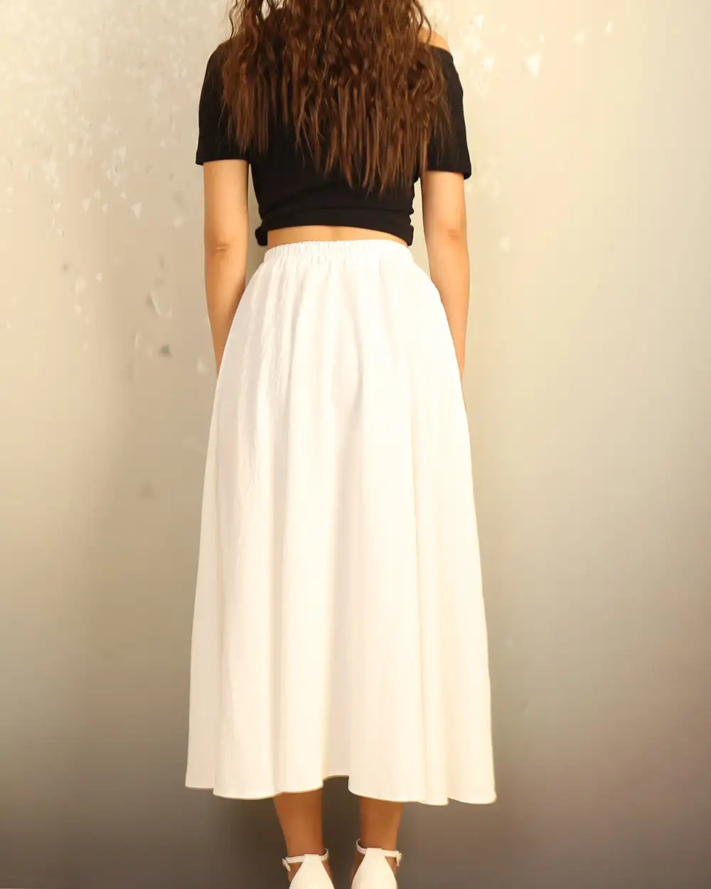 Boho Linen Flared Midi Skirt