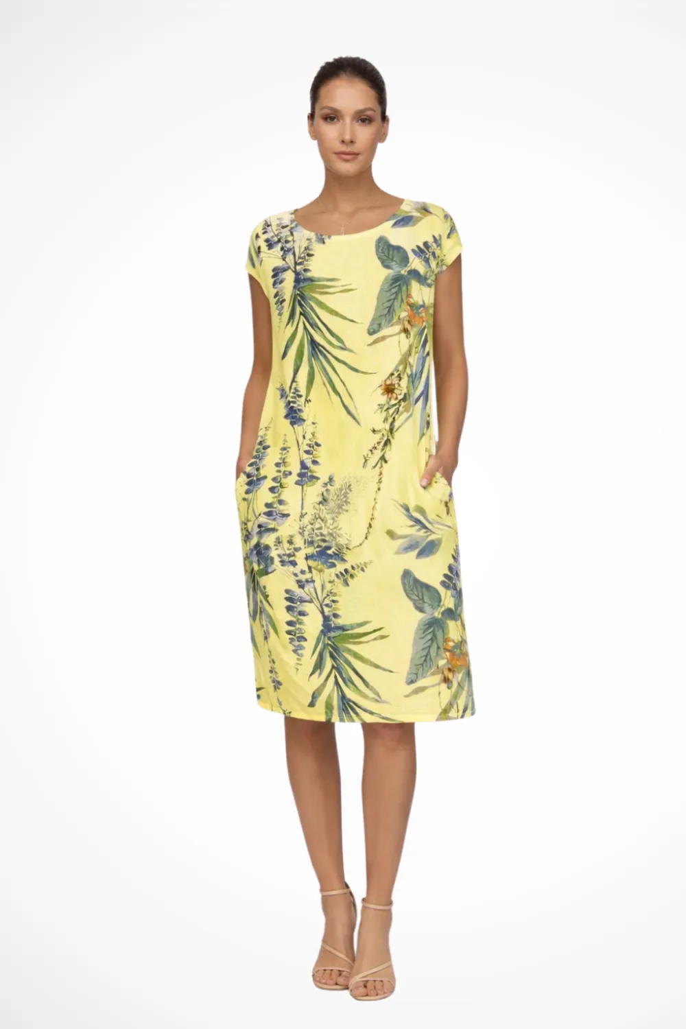  Casual Relaxed Fit Botanical Print Midi Dress