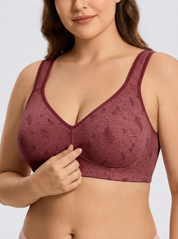 Women's Plus Size Dusty Rose Botanical Fern Full-Coverage V-Neck Wireless Bra