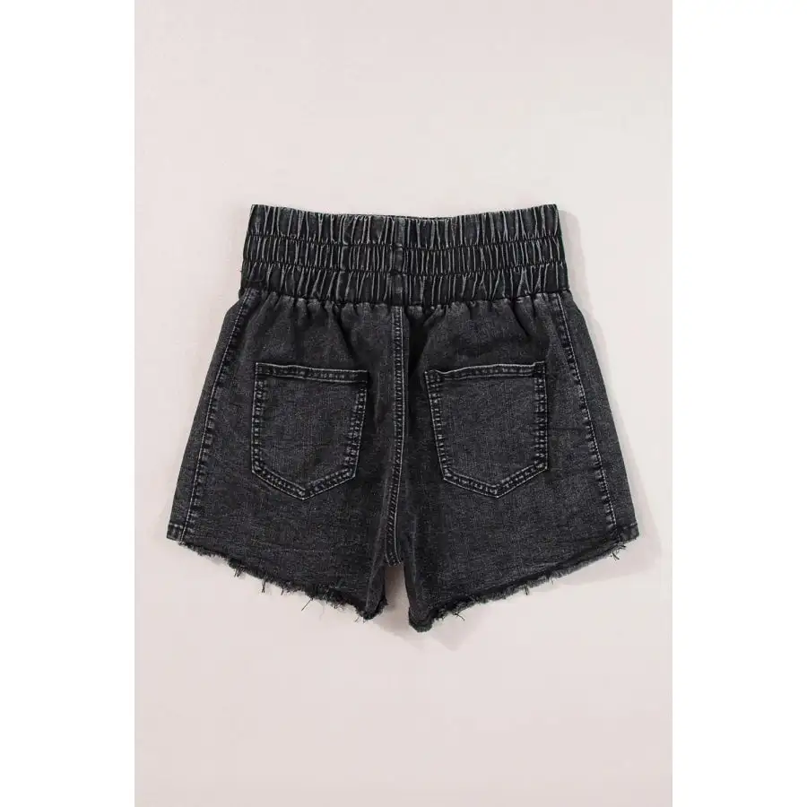Refined High Waist Raw Hem Denim Shorts