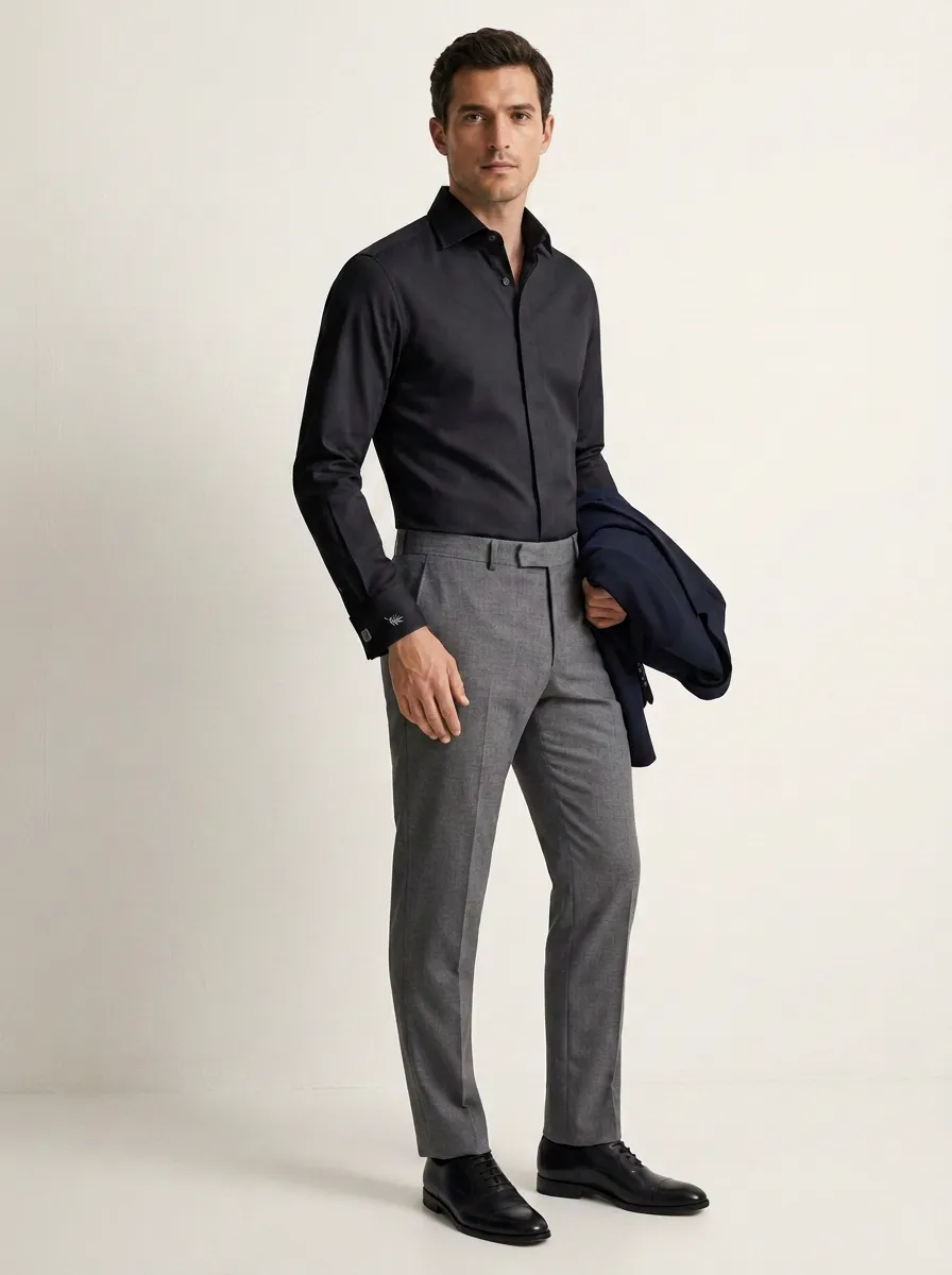 Men's Business Casual Non-Iron Cotton Light Blue Dress Shirt