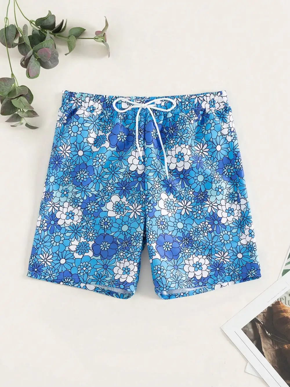 Men's Floral Print Drawstring Swim Trunks