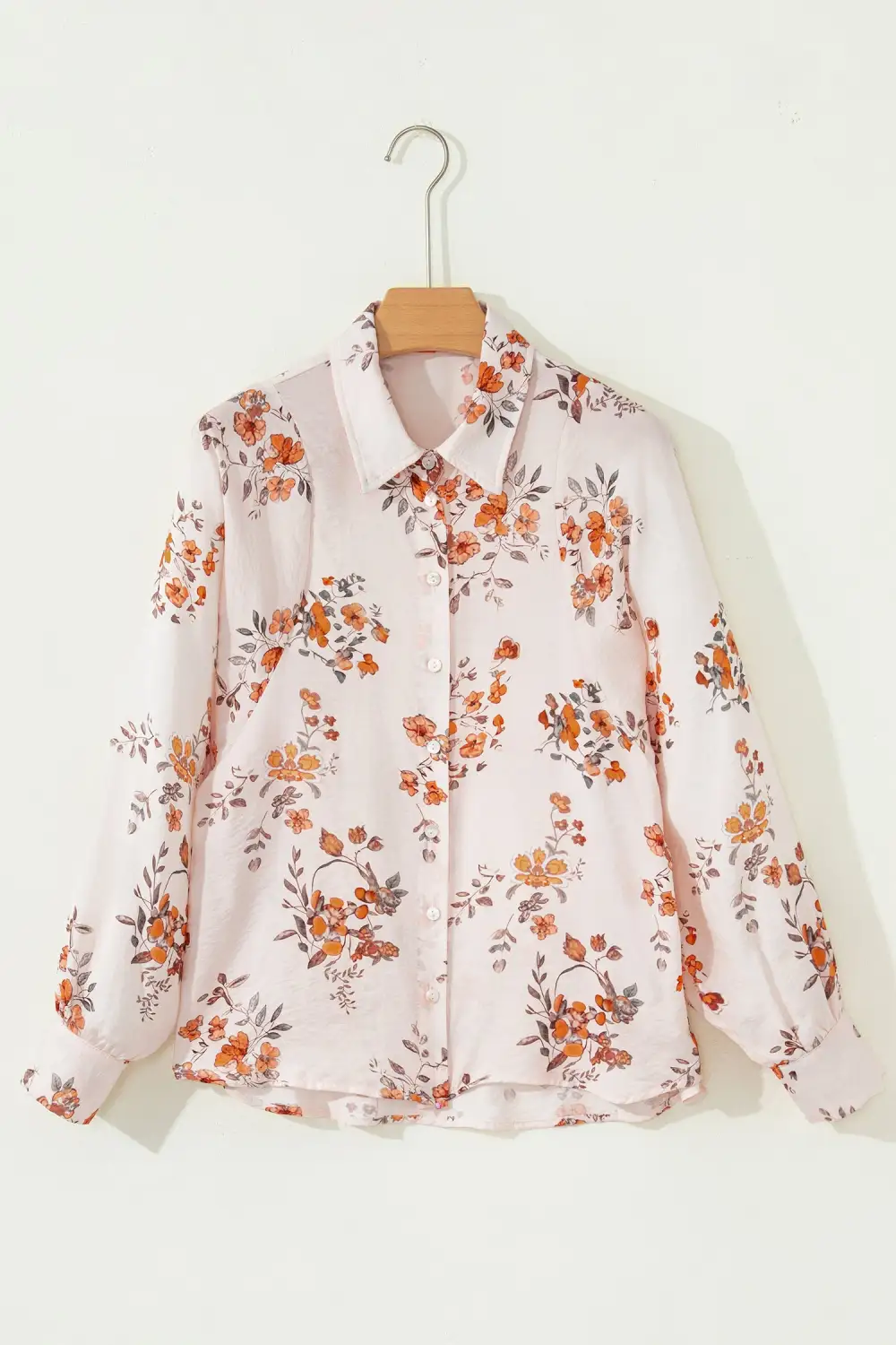 Women's Floral Print Satin Long Sleeve Blouse