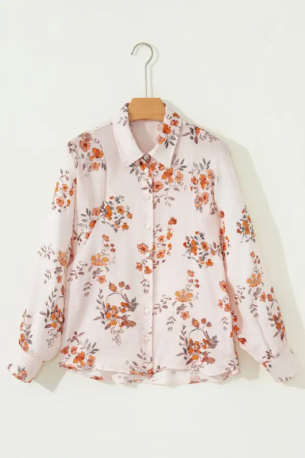 Women's Floral Print Satin Long Sleeve Blouse