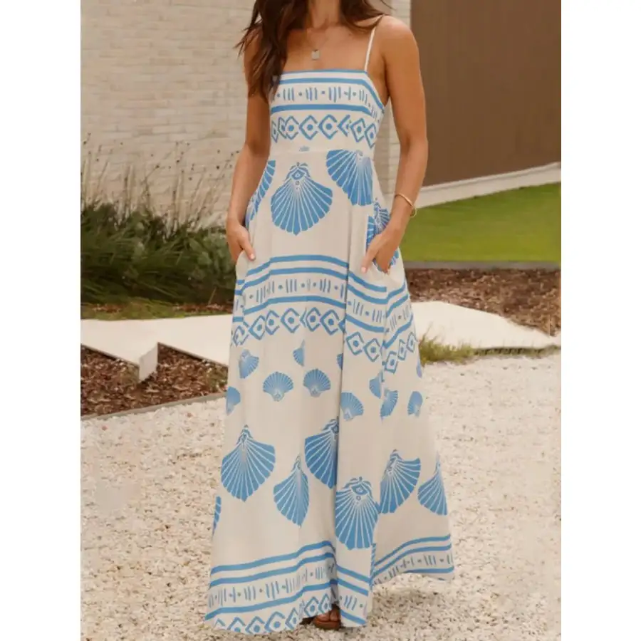 Seashell Print Spaghetti Strap Maxi Dress