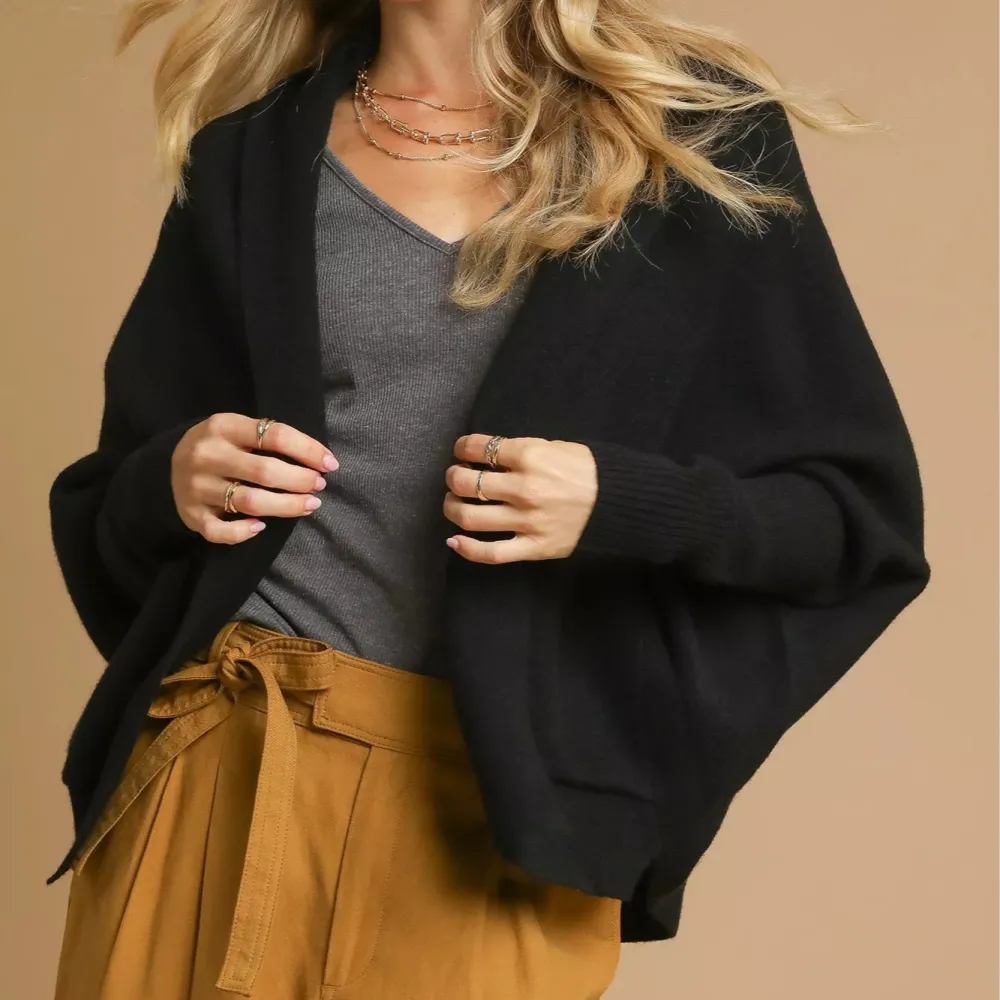 Open Front Pocket Detail Knit Cardigan