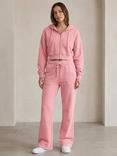 Women's Distinctive Sport Inspired Cropped Hooded Jacket and Flare Pants Active Set