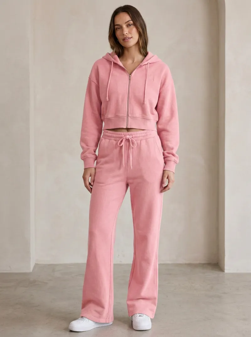 Women's Distinctive Sport Inspired Cropped Hooded Jacket and Flare Pants Active Set