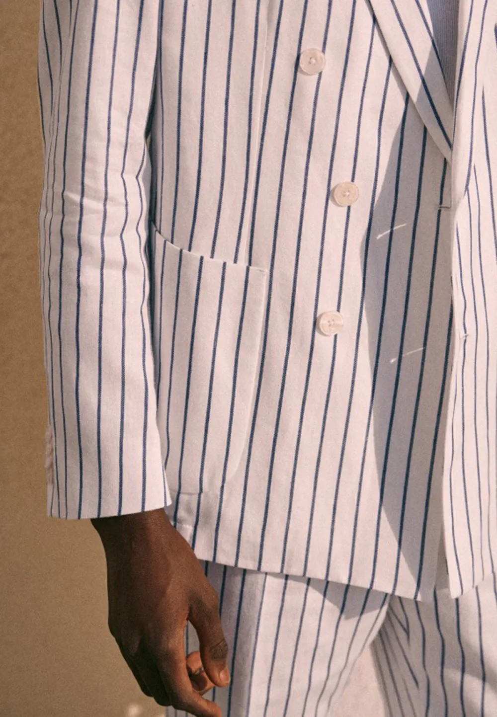 Jacket-Ecru Blue Stripes