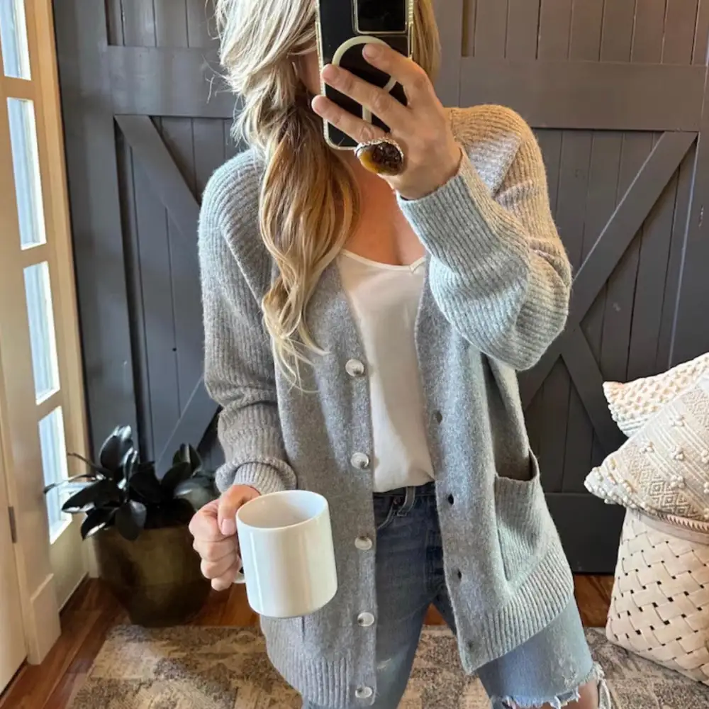 Pocketed Button Front Oversized Cardigan