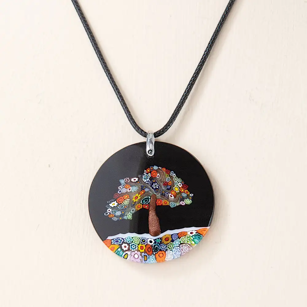 Delicate Glass Mosaic Floral Pendant Necklace