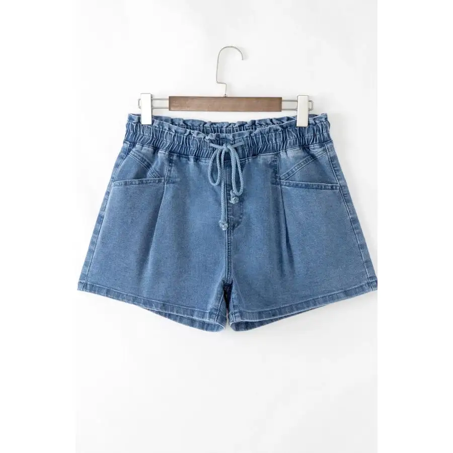 Everyday High Waist Drawstring Pocketed Denim Shorts