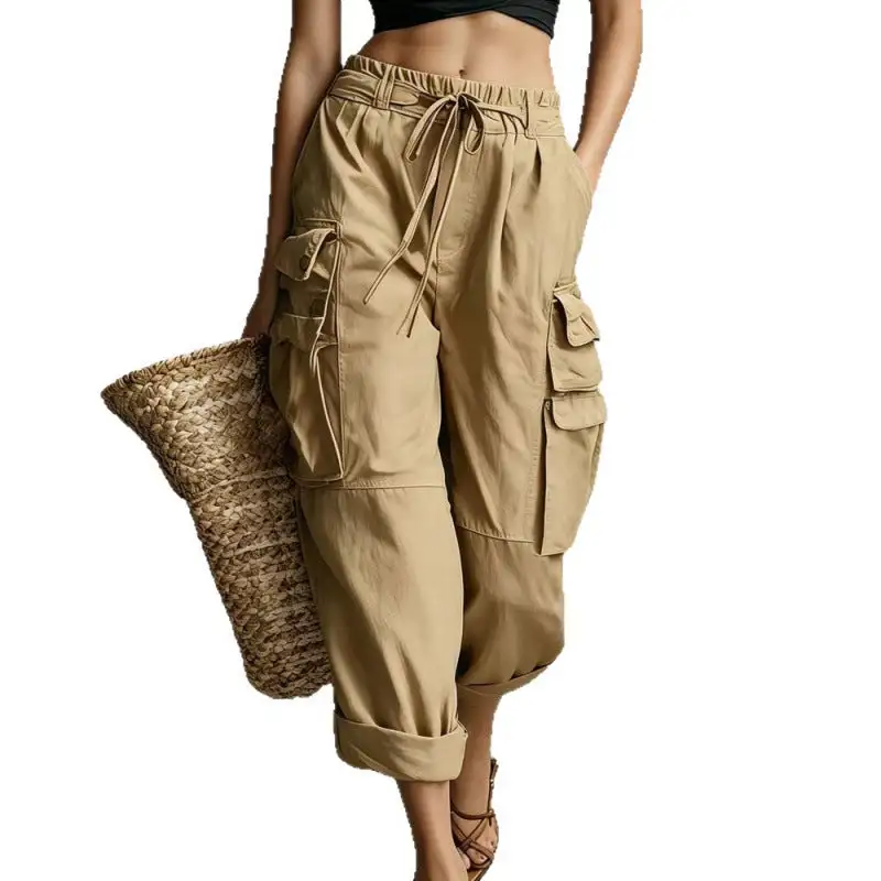 Women's Wide Leg Drawstring Pocket Cargo Pants