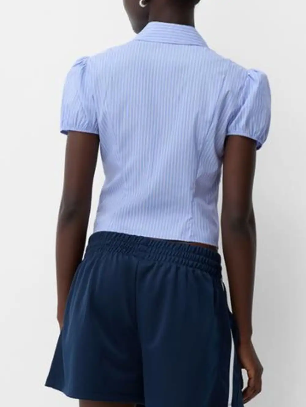 Puff-Sleeve Striped Buttoned Shirt