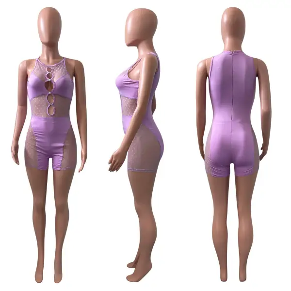 Mesh Hollow Out Short Romper