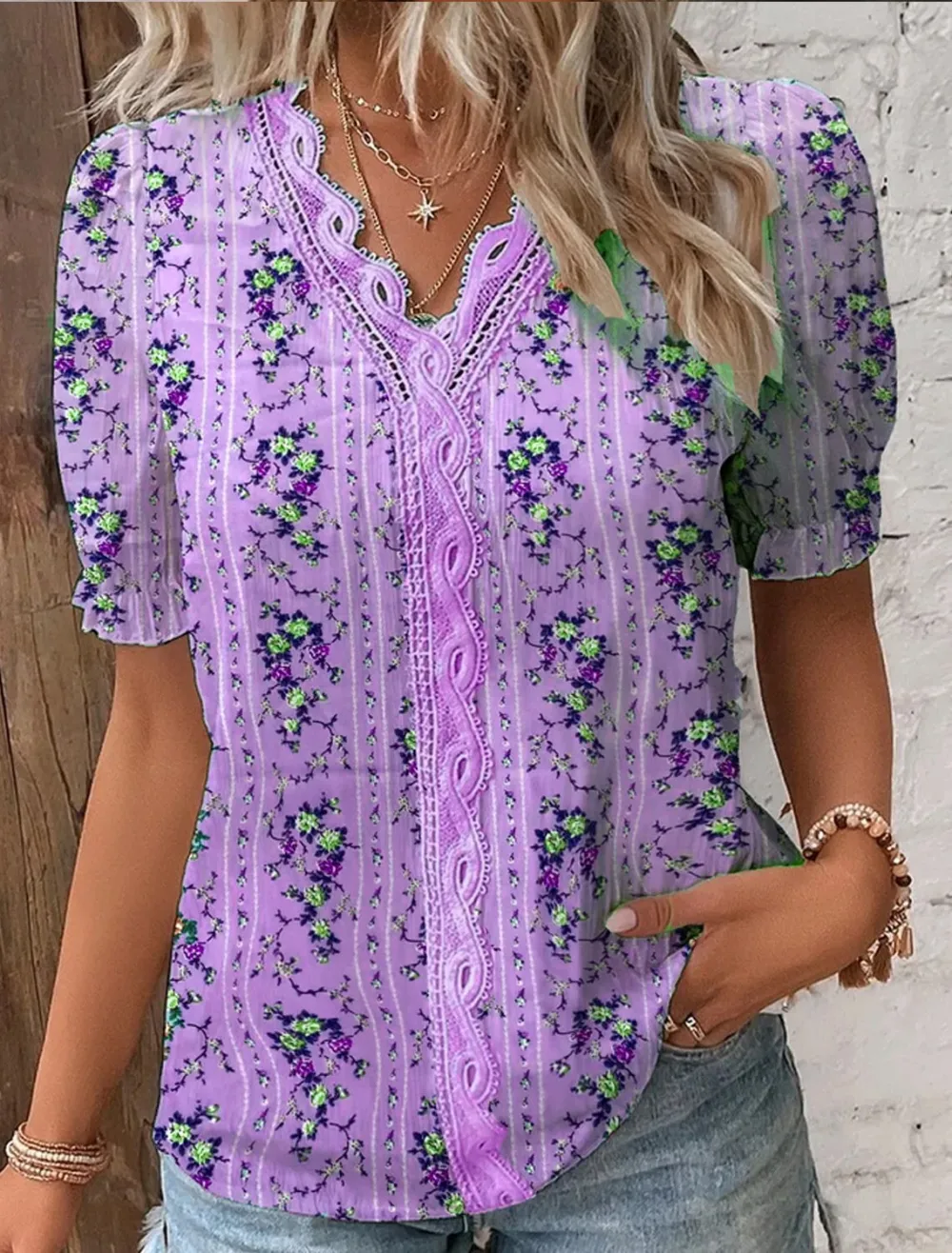 Limited Stock🛒Clearance sale🔥V Neck Plain Lace Elegant Shirt