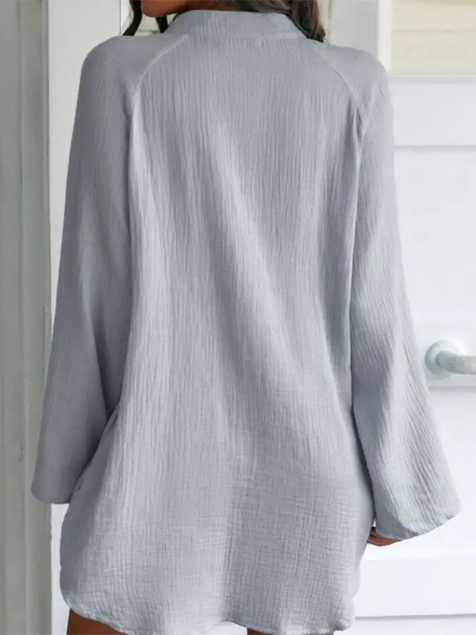 Women's Cotton Linen Loose Half Sleeve Shirt Dress