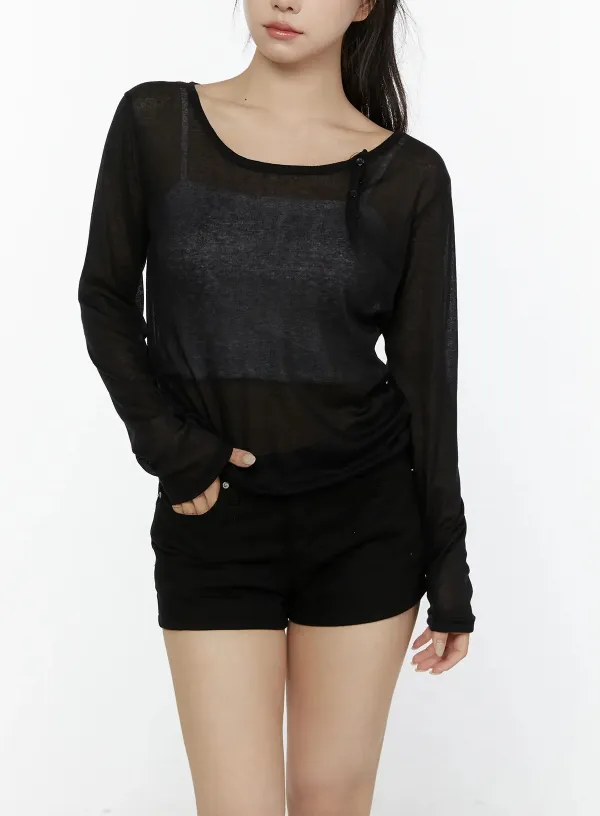 Sheer Asymmetric Long Sleeve Top