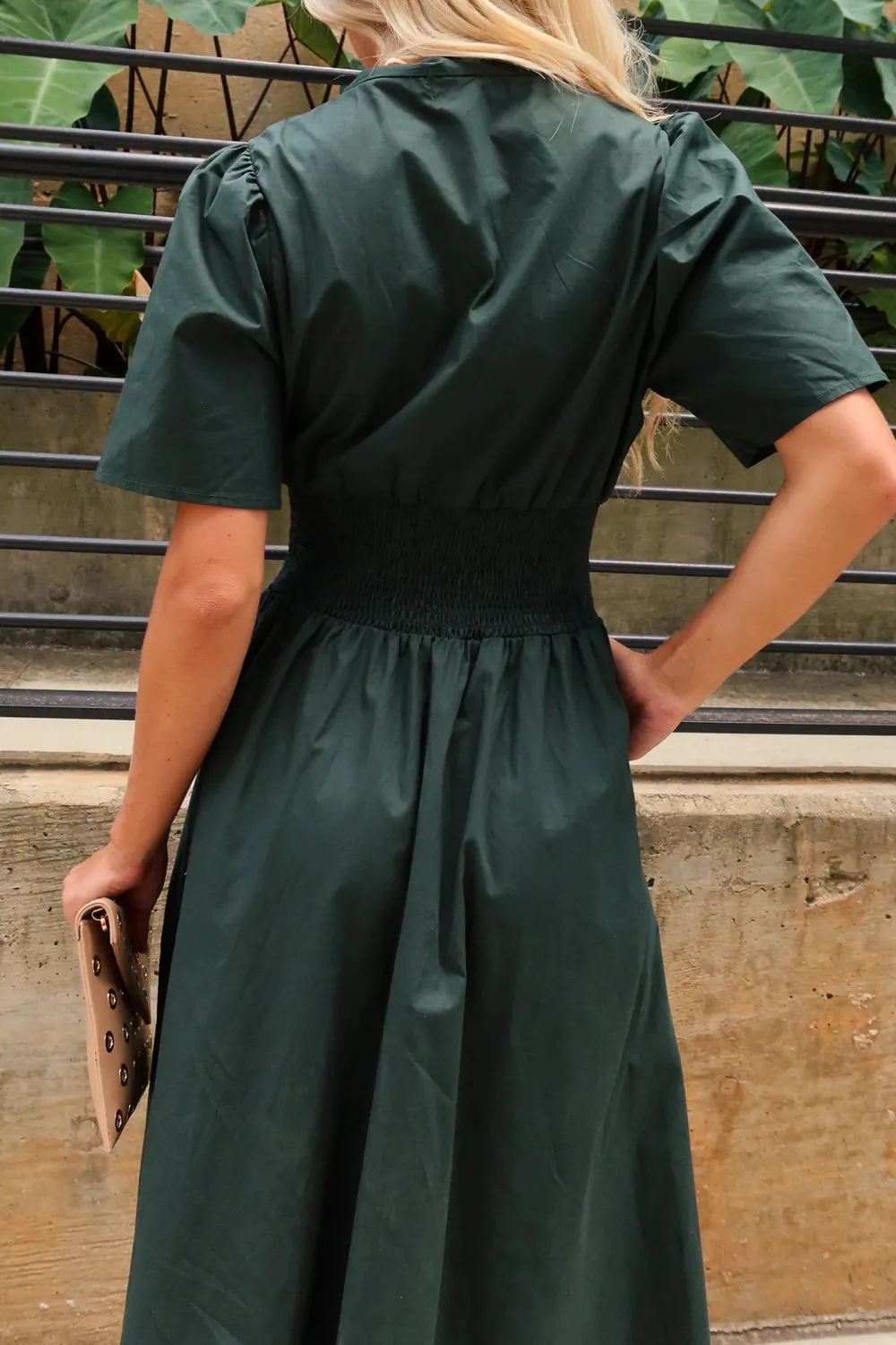 V-Neck Short Sleeve Midi Dress