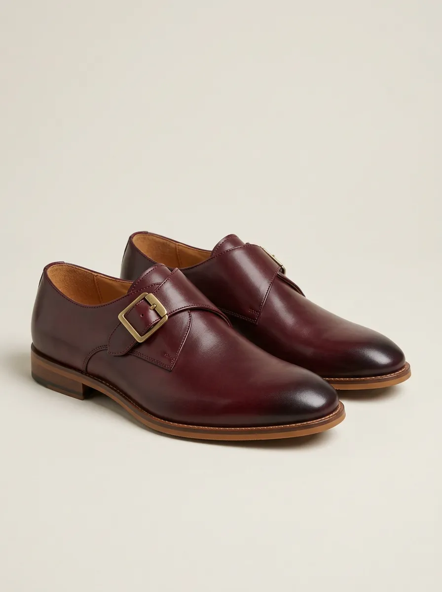 Men's Formal Business Leather Single Monk Strap Shoes