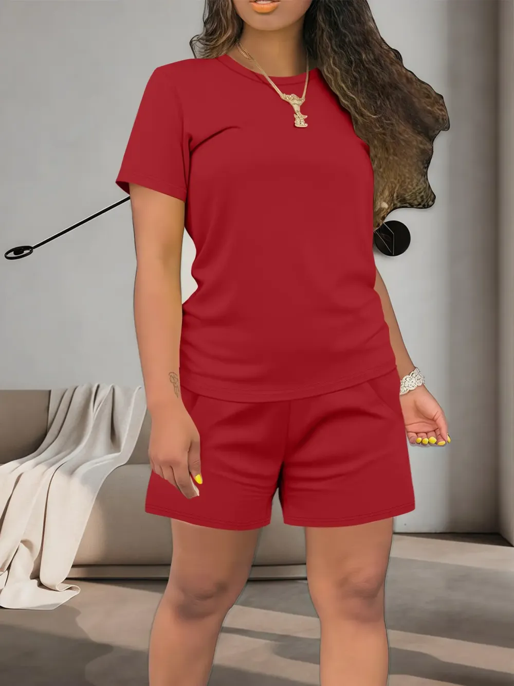 Women's Solid Co-ord Short Sleeve Tee & Shorts Set
