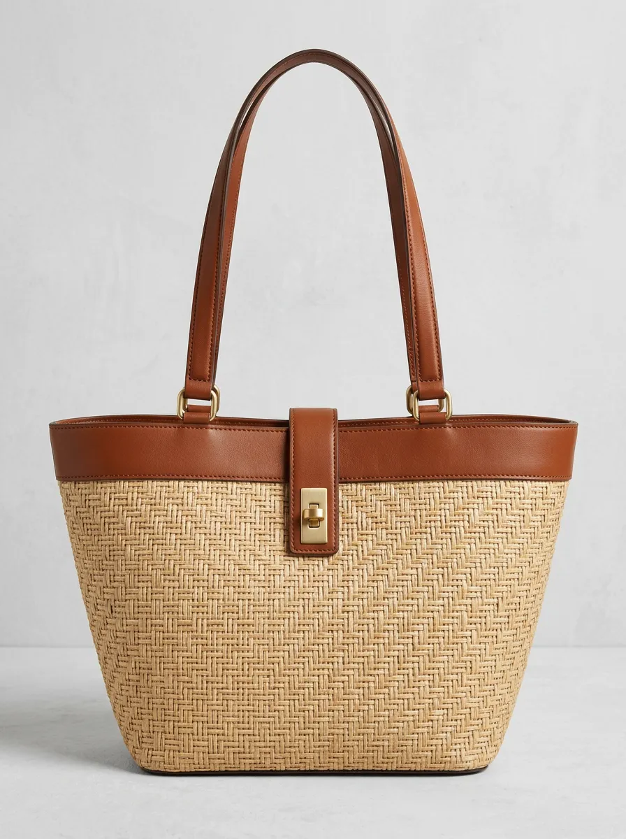 Straw-Style Textured Women's Tote Bag