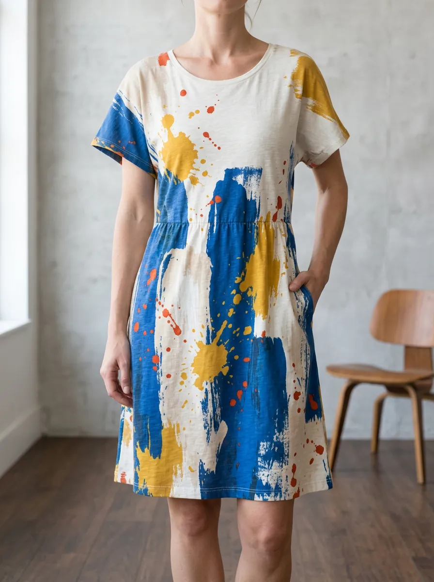 Women's Paint Splatter Print T-Shirt Dress
