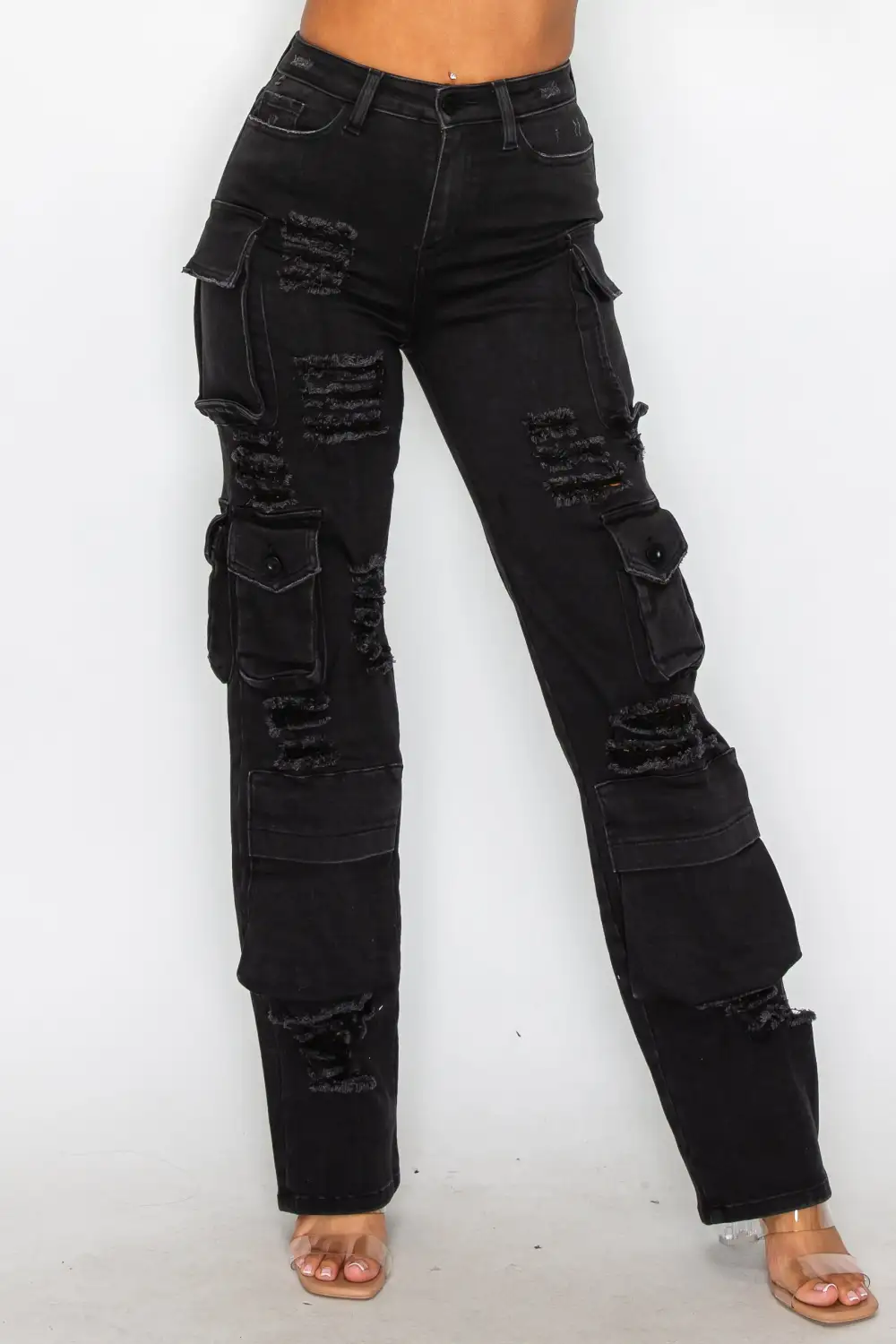 Mid-Rise Multi-Pocket Cargo Jeans
