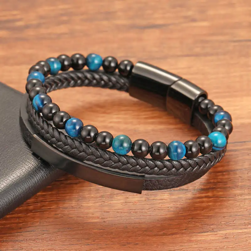 Braided Leather Tiger Eye Multi Layer Bracelet