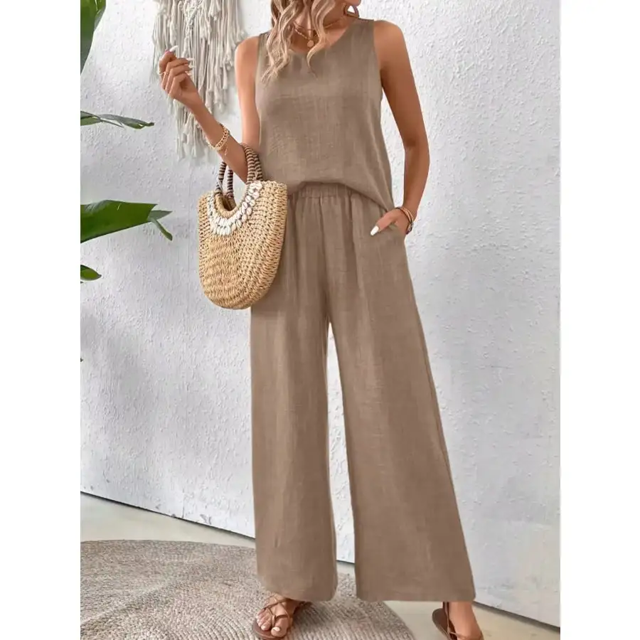 Relaxed Round Neck Tank and Wide Leg Pants Set