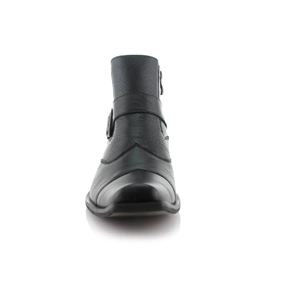 Faux-Leather Embossed Pointed-Toe Chelsea Boots