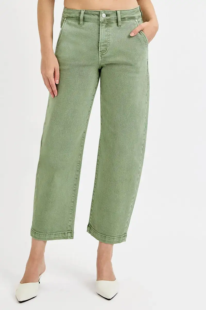 Denim High Rise Barrel Leg Pocketed Jeans