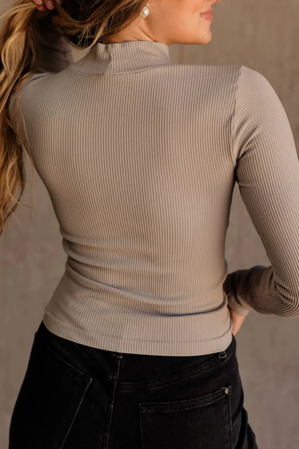 Ribbed Mock Neck T-Shirt