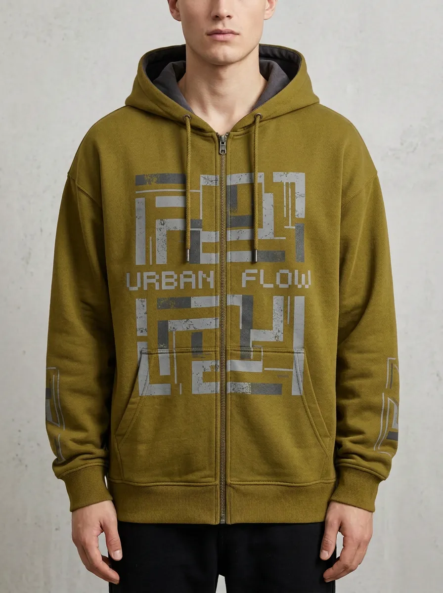 Zip-Up Geometric Men's Graphic Hoodie