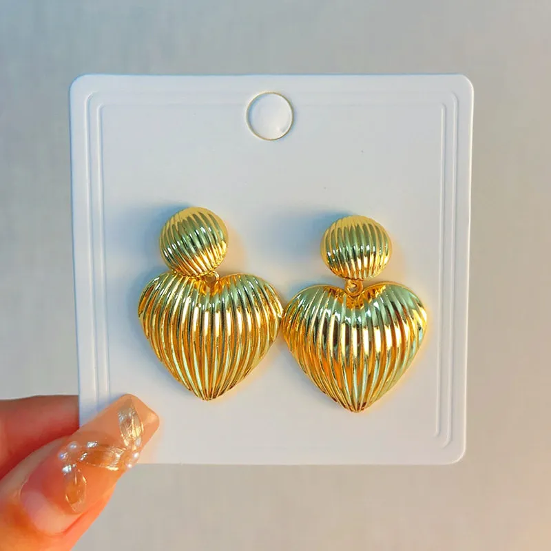 Vintage Statement Heart Metal Earrings