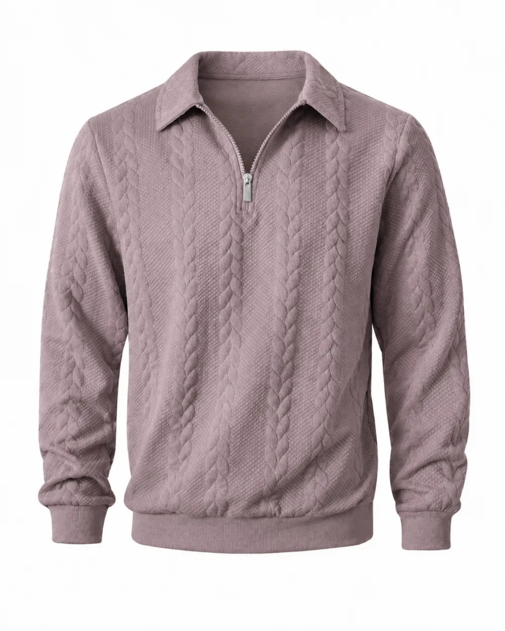 Men's spring knitted long-sleeved slim-fit polo shirt, daily wear, casual and versatile, retro zipper half-button design