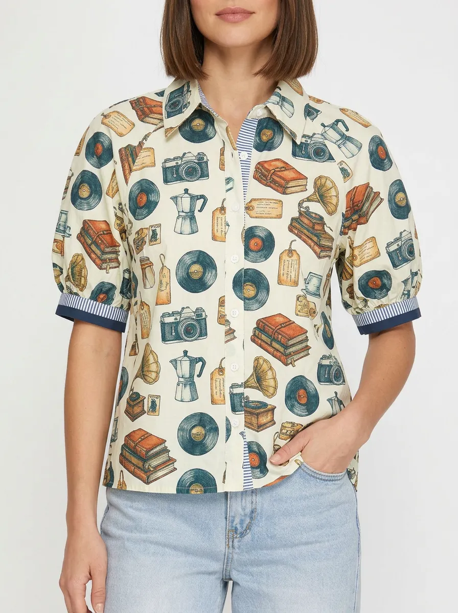 Women's Vintage Hobby Lover Camera Vinyl Book Graphic Shirt