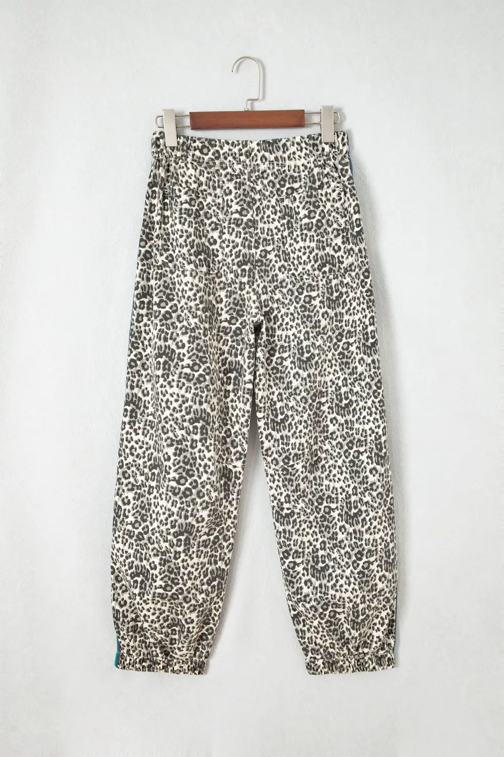 Women's Leopard Print Rainbow Striped Detail Buttoned Loose Jogger Jeans