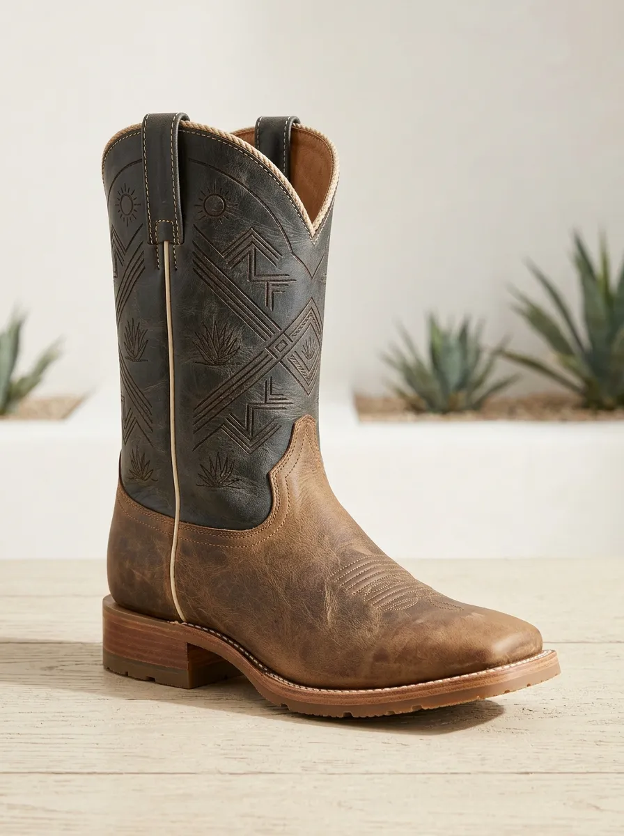 Classic Western Cactus Desert Geometric Look Men's Western Cowboy Boots