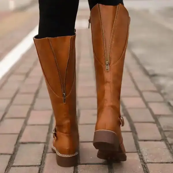 Leather Knee Tall Boots Comfortable Flat Riding Style Boots