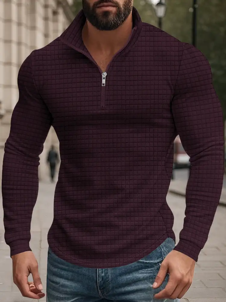 Casual Checkered Stand Collar Sweatshirt Hoodie