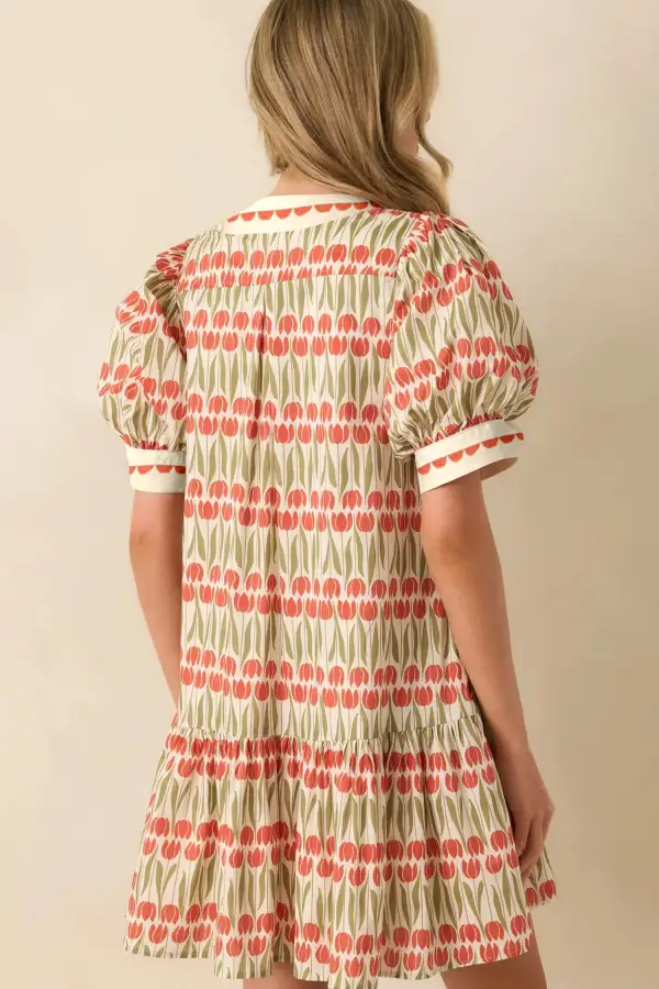 Soft Touch Floral Printed Cotton Blend Mini Dress